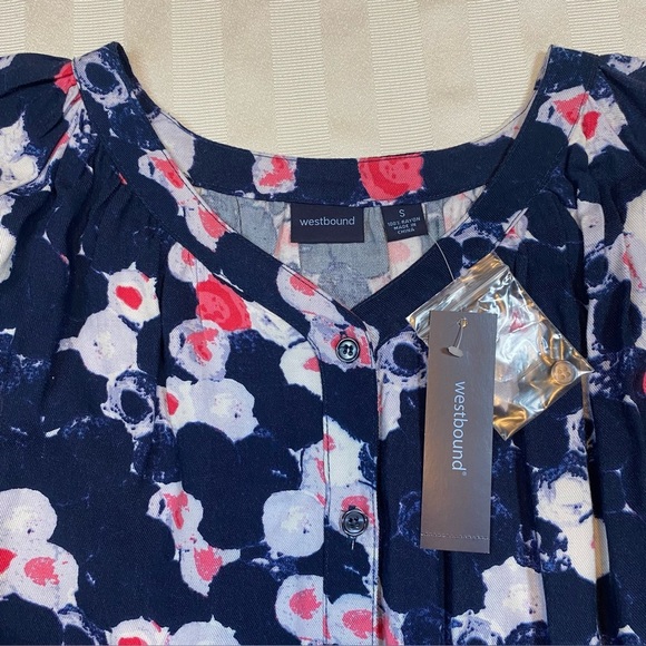 Westbound Abstract Floral Navy/Pink/White Blouse Sz S Button 3/4 Sleeves NWT - Picture 8 of 11